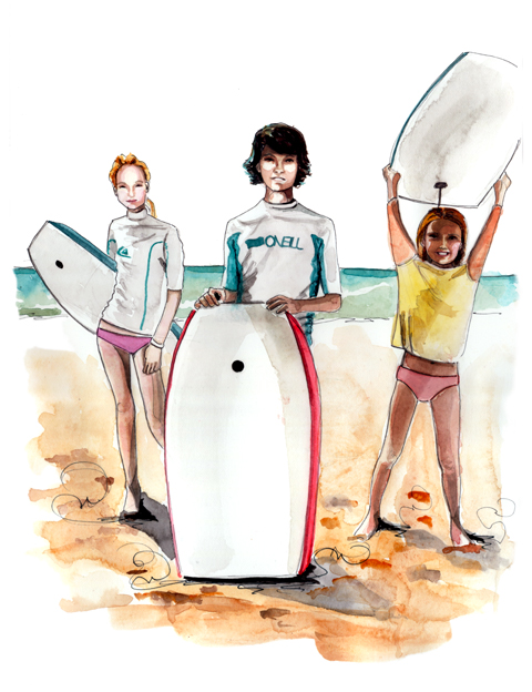 kids surfing with boogie boards