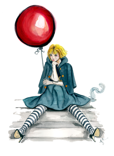 sad girl with red balloon