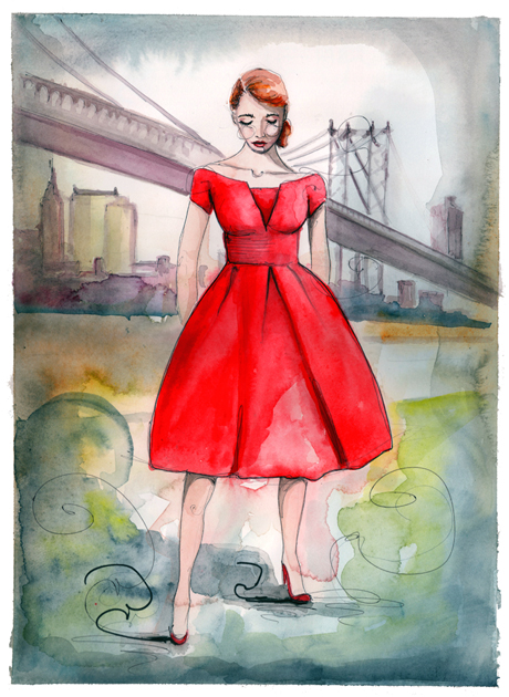fashion illustration red dress brooklyn