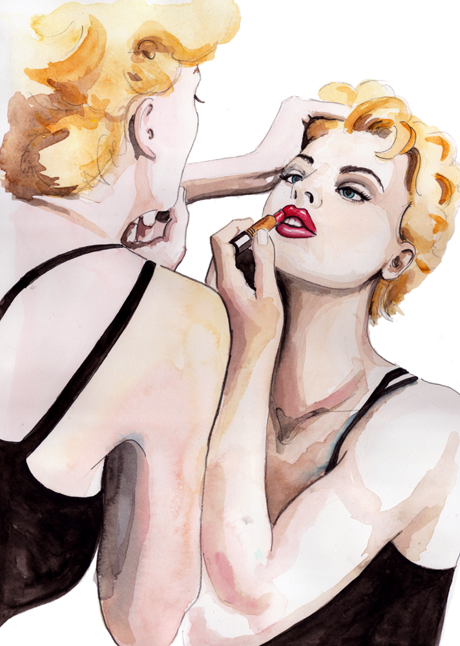 fashion illustration applying lipstick