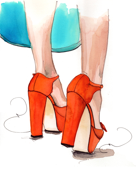 fashion illustration orange pumps