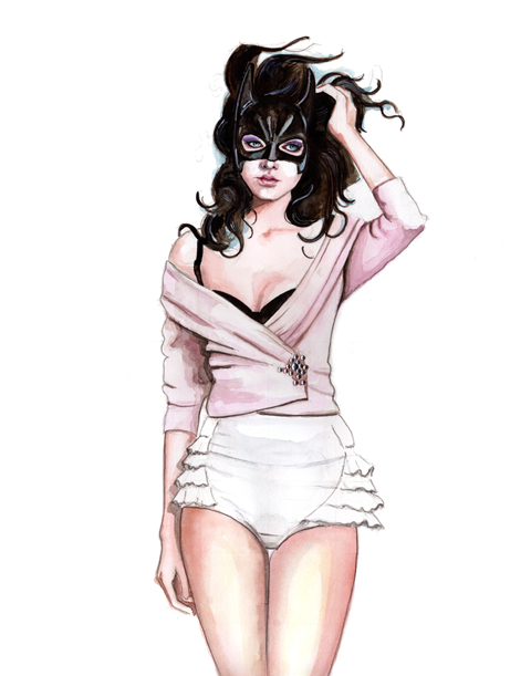 fashion illustration with batman mask by tracy hetzel
