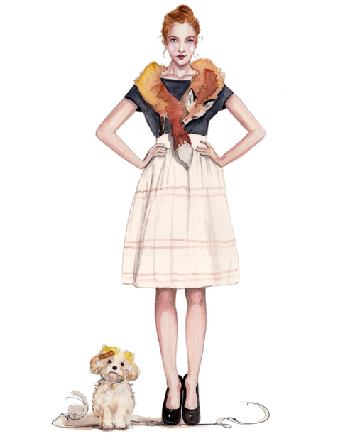 fashion illustration of a fox stole by tracy hetzel