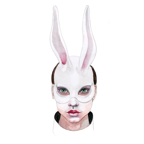 white rabbit mask watercolor illustration by tracy hetzel