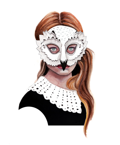 owl mask watercolor illustration by tracy hetzel